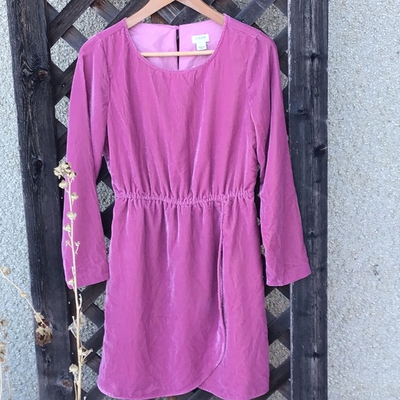 J. Crew beautiful NWT velvet dress round neck, wrap bottom, lined, purple/pink - Picture 1 of 16